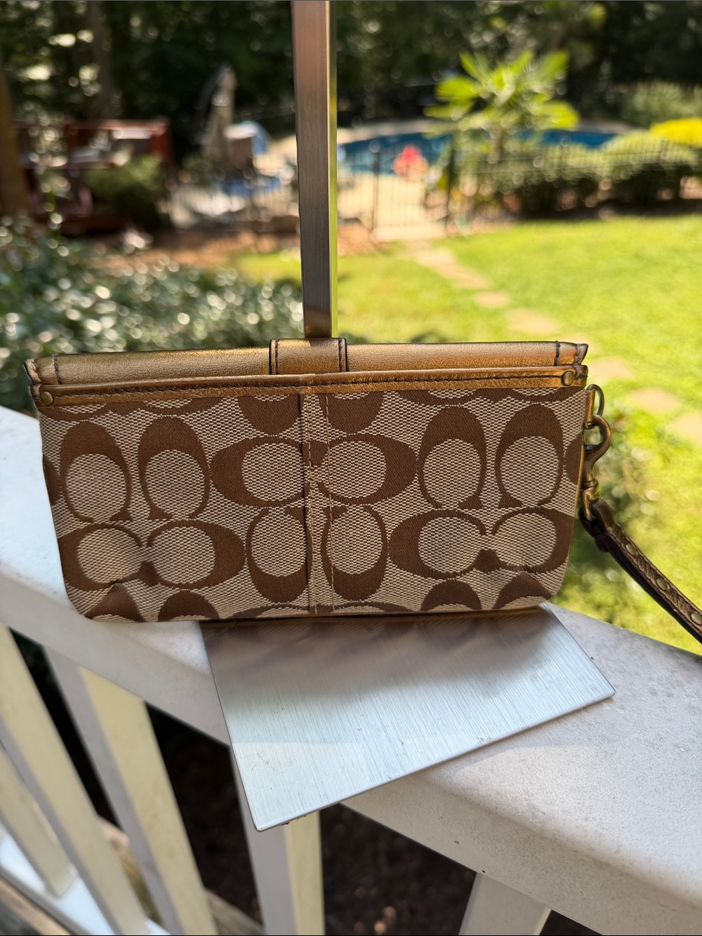 COACH Metallic Gold Signature Buckle Clutch Wallet - Picture 7 of 12